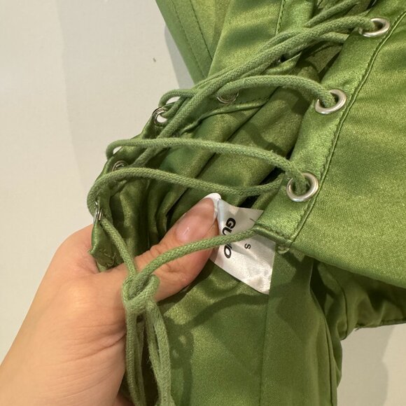 Danielle Guizio Satin Corset Top – Green / Size S - Picture 10 of 10